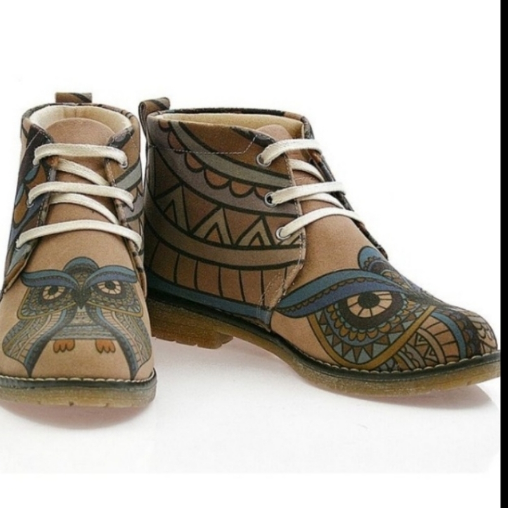 Goby🦉 wise Owl Vegan geometrical Boho RARE unique chukka boots desert shoes - Picture 13 of 16